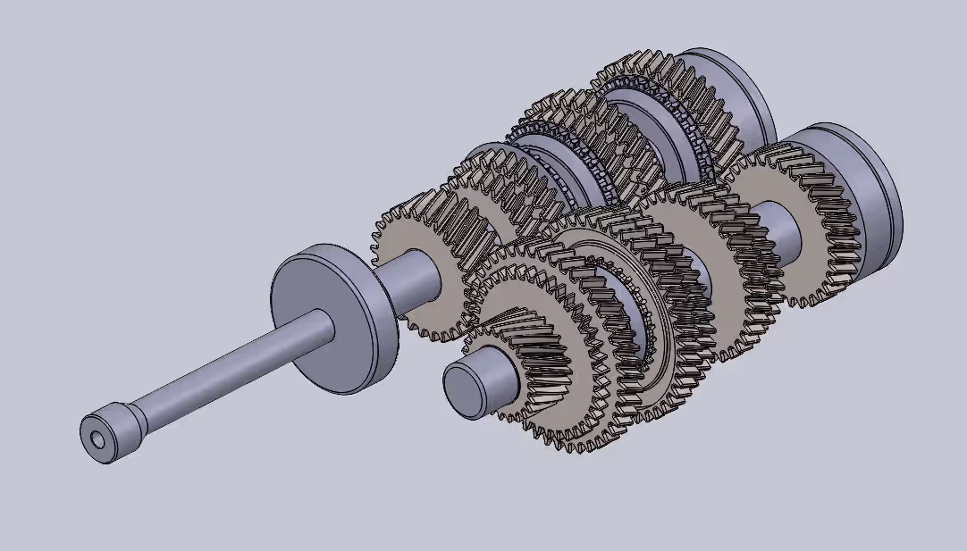 CAD screenshot of the gearbox design